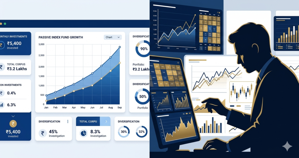 Index fund vs active fund India 2026 — compare costs, returns, risks & who should invest. Make the right mutual fund choice for long-term wealth building.